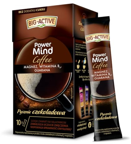 BIG ACTIVE Power Mind Coffee, Pulver, Instant Kaffee, 10 Stück, Schokolade, High Caffeine, mit Magnesium, Guarana & Vitamin B6