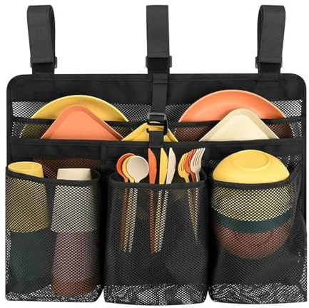 Camping Crockery Dry Bag - Foldable Dish Drying Bag Made of Oxford Fabric | Portable Cutlery Drainer Mesh Fabric - 55 x 40 cm, Black, Lightweight, Suitable for Motorhome, Caravan, Outdoor Travel