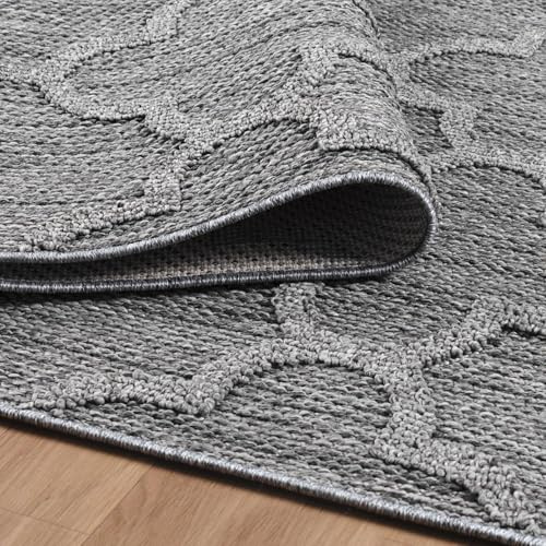 KADIMA DESIGN Terrassenteppich Nordisches Design Wetterfest Pflegeleicht Waschbar Strapazierfähig Robust Grau 240x340 cm Terrasse Garten Fußbodenheizung geeignet Oeko-TEX | Cortina