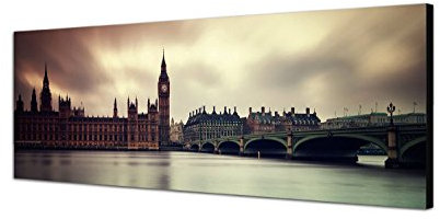 PANORAMA BILD 150x50cm (London Themse BIG BEN) EXKLUSIVES Fotowandbild auf Leinwand und Keilrahmen Leinwandbild Fotodruck modern Zeitlos Stilvoll wie ein Gemälde