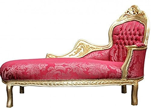 Casa Padrino Barock Chaiselongue Bordeaux Blumen Muster/Gold - Barock Möbel