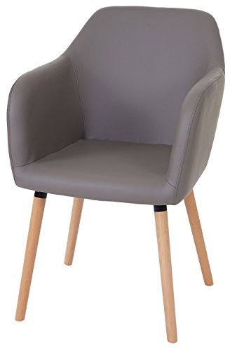 Mendler Esszimmerstuhl Malmö T381, Stuhl Küchenstuhl, Retro 50er Jahre Design - Kunstleder, Taupe-grau, helle Beine