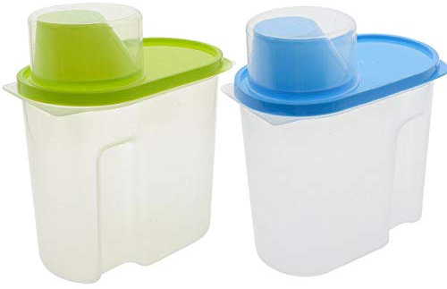 Saim Cereal Storage Container with Pour Spout and Measuring Cup Plastic Clear Food Saver Airtight Watertight Cereal Keeper for Rice Grain Cereal(1.9L, 2Pcs)