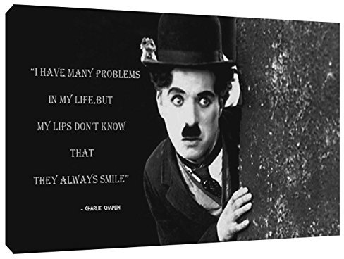 ARTSPRINTS Kunstdruck auf gerahmter Leinwand, Charlie Chaplin und HIS Zitat, 38 mm tief