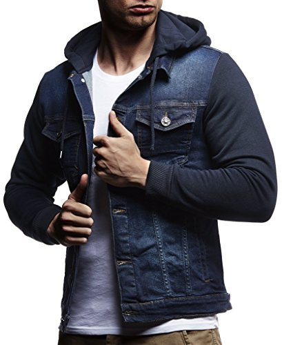Leif Nelson Giubbotto di Jeans Uomo (Blu, S), Denim Cappuccio, Giubbotto Jeans Uomo Maniche Cotone, Vestibilità Regolare