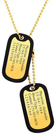 U7 18k vergoldet zwei Erkennungsmarken mit Kugelkette Namen personalisiert Dog Tag Anhänger Militär Armee Stil Kette 60cm Einzelanfertigung Modeschmuck für Damen Herren