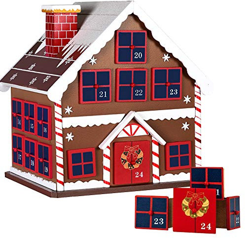 BAKAJI Calendario dell' Avvento di Natale in Legno con 24 Cassetti Numerati per Sorpresa Decorazioni Addobbi Natalizi Casa (Casetta di Natale)