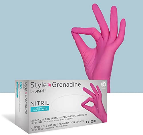 Nitrilhandschuhe, magenta, pink, 100 Stück/Box, Größe M, puderfrei, Style Grenadine by Med-Comfort: Nitril Einmalhandschuhe, Einweghandschuhe in den Größen XS, S, M, L, XL