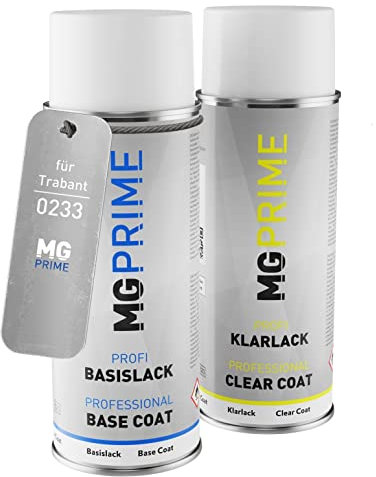 MG PRIME Autolack Sprühdosen Set für Trabant 0233 Goldbeige Basislack Klarlack Spraydose 400ml