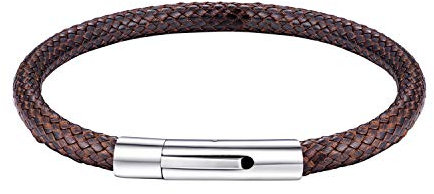 Bandmax Braided Leather Bracelets for Men,5mm Waterproof Bangle Bracelets Brown with Stainless Steel Clasp,22CM, With Gift Packaging