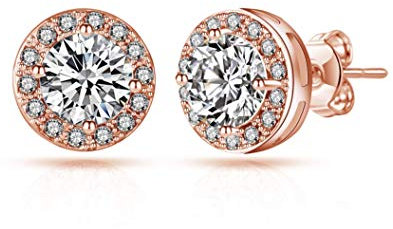 Philip Jones Rose Gold Plated Halo Earrings Created with Zircondia® Crystals