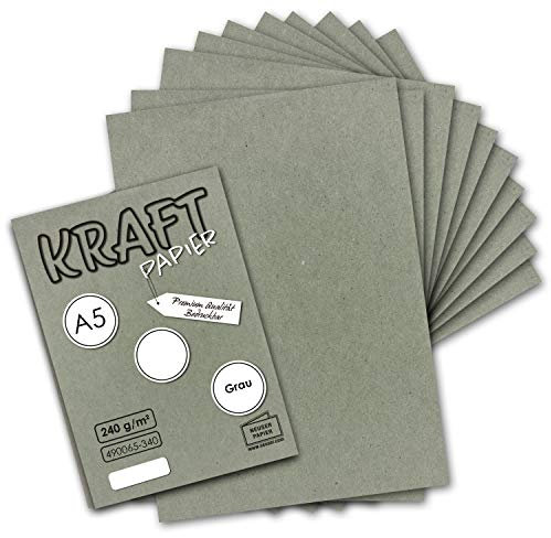 50x Vintage Kraftpapier in Grau - DIN A5-21 x 14,8 cm - nachhaltiges natur-graues Recycling-Papier, ökologisch Bastel-Karton Einzel-Karte - NEUSER PAPIER
