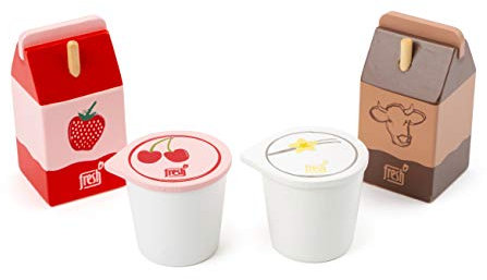 small foot Milchprodukte-Set fresh aus Holz, Kaufladen und Kinderküchen Zubehör, 4-teilig, ab 3 Jahren, 11440
