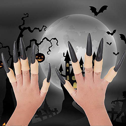Wankd Nageldesign, 10 stücke Hexen Fingern Gefälschte Nägel Krallen Pfote Talon Finger Halloween Cosplay Dekoration (Schwarz)