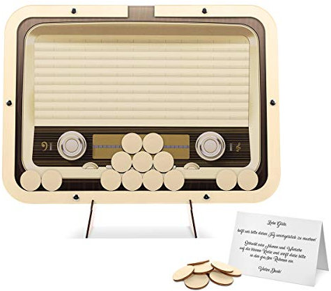 Hochzeit Geburtstag Gästebuch Alternative - Vintage Radio inkl. Holzkreise