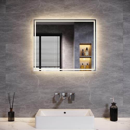 ELEGANT 600x500 mm LED Wall-Mounted Mirrors with Anti-Fog Illuminated Bath Vanity Bathroom Mirror with 3 Colors Temperature Horizontal & Vertical Back-lit Dimmable Mirrors