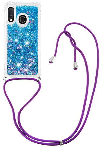 MRSTER Handykette Kompatibel mit Samsung Galaxy A20e, Glitzer Flüssig Bewegende Treibsand Handyhülle mit Necklace mask Lanyard Schutzhülle für Samsung Galaxy A20e. LP Love Blue