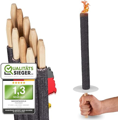 Panteer ® Fackeln aus natürlichem Wachs - Für eine Wanderung mit Kindern oder Freunden, ideal im Garten oder zu Ostern/Silvester - Made in Germany - 45 Min. Brenndauer - Mit Handschutz (50x Stück rot)