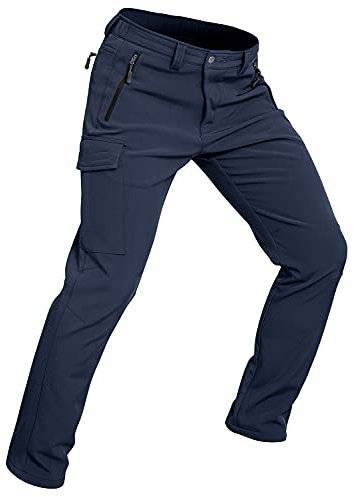 Wespornow Herren Wanderhose Wasserdicht Softshellhose Outdoorhose Thermohose Winddichte Skihose Warm Gefüttert Trekkinghose Schneehose für Skifahren, Hundesport und Klettern (Navy, L)