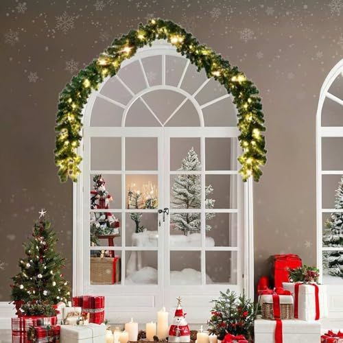 honorall Weihnachtsgirlande mit LED-Lichtern künstliche Tannengirlande, Weihnachtsbeleuchtung außen 20 m