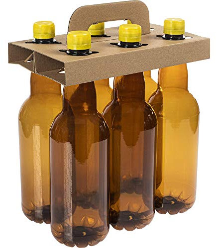 Browin 631160 PET-Flaschen, Set von 6 Stück, 1 L, für Bier, Cidre und kohlensäurehaltige Getränke mit einem Alkoholgehalt von bis zu 40%, im Tragekasten, braun mit Schraubverschlüssen, Plastic