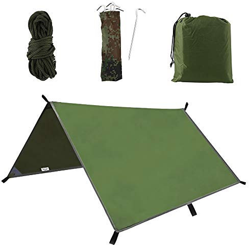 Muross Tent Tarp, 3m X 3m Hammock Rain Fly Tent Tarp, Waterproof Camping Tarpaulin Shelter, Portable Lightweight Windproof Snowproof for Camping Picnic Beach