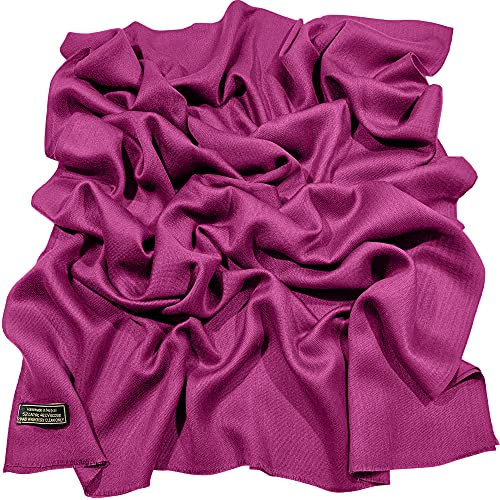 CJ Apparel Fucsia viola tinta unita design frangia nepalese scialle sciarpa avvolgere stola tiro testa avvolgere pashmina fatto a mano in Nepal nuovo, Fucsia Viola Fc1043, taglia unica