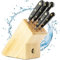 5 Piece Oxford Knife Set with Wooden Knife Block - Premium Stainless Steel Kitchen Knife Sets from Taylors Eye Witness. Professional Chef Standard Kitchen Utensils Razor Sharp Blades Black and Brass
