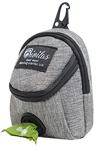 LONTG Dog Walking Bag Poo Holder Dispenser Treat Pouch Snack Food Storage Durable Oxford Cloth Waste Carrier Hands Free Pet Accessories for Travel, Walking, Running, Hiking, Grey, one size
