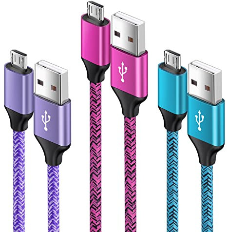 Micro USB Cable 3Pack, 0.5M+0.9M+1.8M Android Charger Cable Fast Charging USB A to Micro Charge Cable Nylon Lead for Samsung Galaxy S7 Edge S6 S5 J7 J6 J5 J3 A9 A6, Huawei Y7, Xbox, PS4, Nokia, Tablet