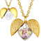 FOCALOOK Damen personalisert Foto Medaillon zu Öffnen platiniert Engelflügel Anhänger Halskette Namen Gravur Foto Bilder Amulett Floating Locket Schmuck für Muttertag Valentinstag
