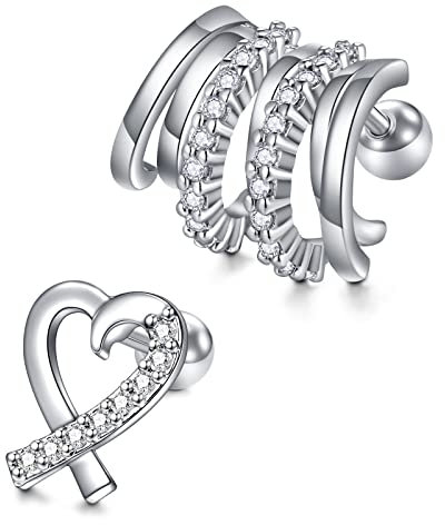 LAURITAMI 2stk 16G Silber Knorpel Ohr Piercing 6mm Cartilage Helix Tragus Conch Ohrringe Chirurgenstahl CZ Diamant Schmetterling Schlange