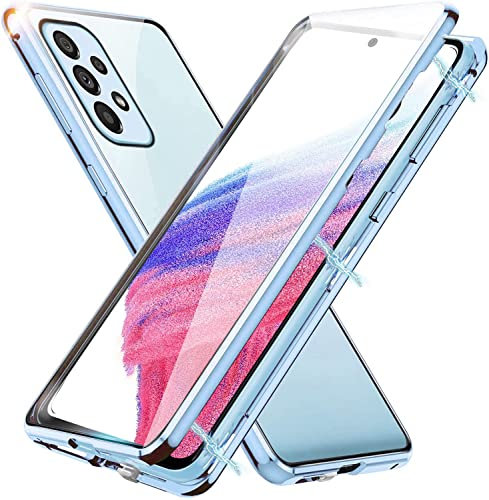 MIMGOAL Ganzkörper Hülle für Samsung Galaxy A53 5G, Magnetische Handyhülle 360 Grad Full Body [Vorne hinten Gehärtetes Glas] Schutzhülle Einteiliges Ultra Dünn Transparente Case Cover,Blau