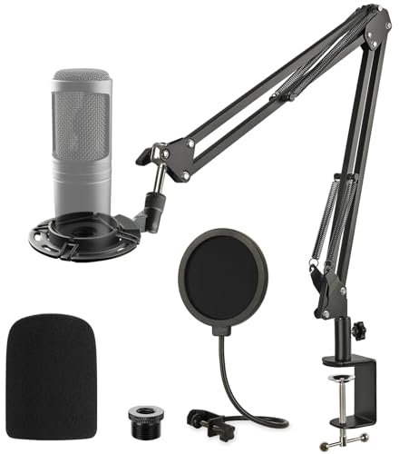Frgyee AT2020 Einstellbare MikrofonStänder Aufhängung Scherenarm mit Pop Filter, Windschutz, 4 Kabelbindern, Verbesserte Robuste Klemme, für AT2020USB+ AT2035 Audio Technica Kondensator Studiomikrofon