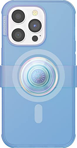 PopSockets iPhone 14 Pro Case with Phone Grip and Slide Compatible with MagSafe, Phone Case for iPhone 14 Pro, Wireless Charging Compatible - Opalescent Blue