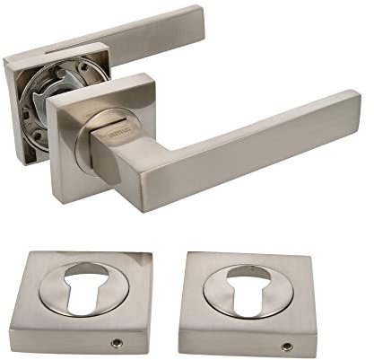 Amig - Set di maniglie per porte | Mod. Cadice | 52 x 124 mm | Con Bocallave | Design elegante e semplice | Impugnatura ergonomica | Alluminio satinato