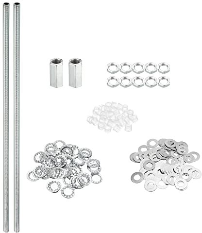 PATIKIL M10 Filettatura 420mm (16,54) Lampada Tubo Kit con Blocco Dadi Rondelle, Fissaggi Assortimento Ferramenta per Lampadario Soffitto Luce Fai Da Te, Zinco Placcatura