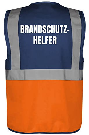 Fassbender-Druck WARNWESTEN - Sicherheitsweste NAVY/ORANGE mit Taschen und Reißverschluss nach EN ISO 20471 zertifiziert - Warn Weste für BRANDSCHUTZHELFER - Unisex mit hochwertigem Reflektorstreifen