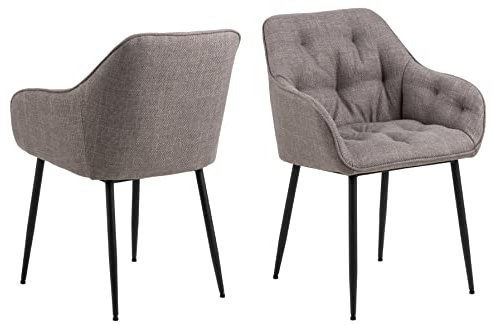 AC Design Furniture Bentley 2er-Set Esszimmerstühle mit Armlehnen, Hellgrau-Braune Stühle, Polsterstuhl mit Metallbeinen, Sessel im Skandinavischen Stil, B: 58 x T: 55 x H: 83 cm