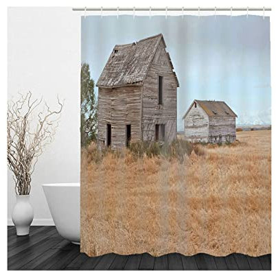Hoisy Shower Curtains Waterproof, Clofy Duschvorhänge Ödland-Haus Hellbraun Größe 120X180CM Schnell Trocknend Polyestergewebe Badezimmerzubehör