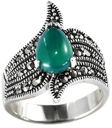 Aotiwe Damenring Breit, Eheringe Deko Hochzeit mit Grüner Tropfenschliff Zirkonia Silber 925 Silber Größe 60 (19.1)