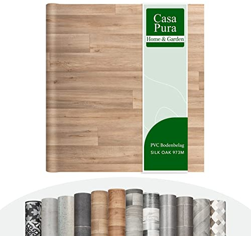 Cushion Vinyl Flooring Rolls by The Metre, Wood Effect, Tile Effect, Stone Effect PVC Flooring, Foam Cushion Lino Floor Covering for Kitchen, Bathroom, Living Room (Silk Oak 973m, 200 x 150 cm)