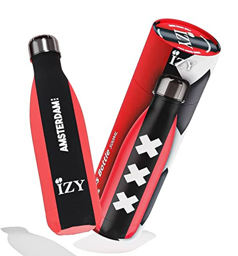 IZY Trinkflasche, Flaggen, Amsterdam, Wasserspende, Thermoskanne, Wasserflasche, Thermobecher, BPA-frei, Trinkflasche aus rostfreiem Stahl, Heiß oder kalt für 12 Stunden, 500 ml