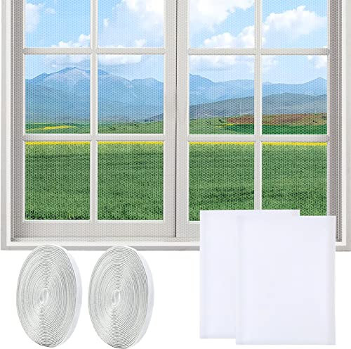 2 Set Fensternetz Moskitonetze Insektenschutz Gaze Fliegengittertüren mückenschutz fenster Dachfenster Fliegengitternetze Zuschneibar Ohne Bohren Mit 2 Rollen Selbstklebeband130x150CM Weiß