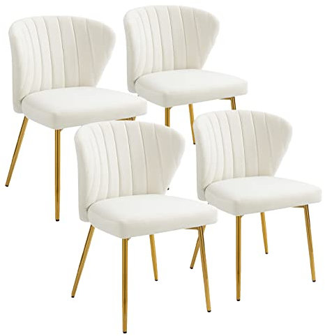 SEPNINE Chaise Salle à Manger Lot de 4, Chaise Cuisine Scandinave, Chaise en Velours pour Salle à Manger avec Dossier Ergonomique, Chaise de Salon avec Pieds en Métal Doré Blanc