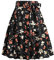 Odizli Rock Damen Knielang Rockabilly Tellerrock Elegant 50er Jahre Vintage Audrey Hepburn A Linie Swing Petticoat Röcke Faltenrock Plisseerock Retro Trachtenrock Festlich Sommerrock Schwarz Blume XXL