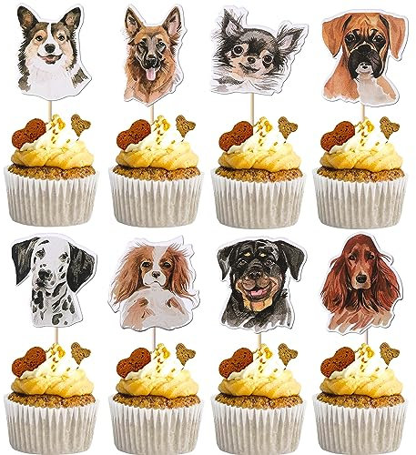 Xsstarmi 40 Pack Pet Cupcake Toppers - Double Sided Dog Birthday Party Decorations