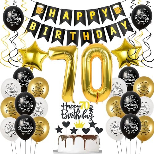 Deko 70 Geburtstag Deko Mann Frauen, Luftballon 70. Geburtstag Schwarz Gold, Geburtstagsdeko 70 jahre Mann Luftballon, Tortendeko 70. Männer Geburtstagsdeko 70 jahre für Frau