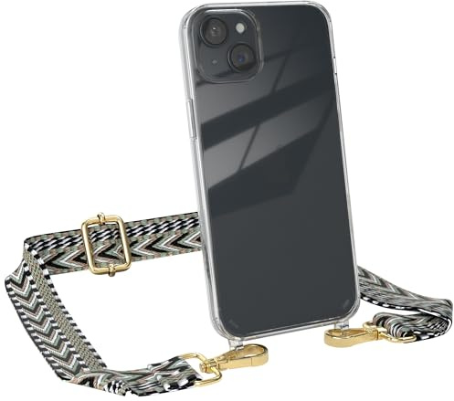 EAZY CASE Handykette - Verstellbares Taschenband kompatibel mit iPhone 15 Plus, Schulterriemen, Handykordel mit Silikon Hülle, Umhängetasche, Grün Schwarz Gold