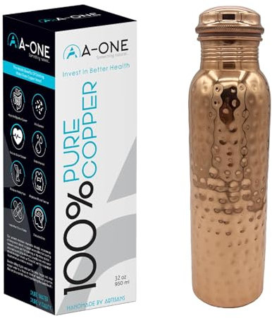 A-ONE Botella de agua de cobre – 32 onzas | Una botella de cobre ayurvédico puro martillado para beber, Regalos | Beneficios para la salud inmediatamente (martillada)